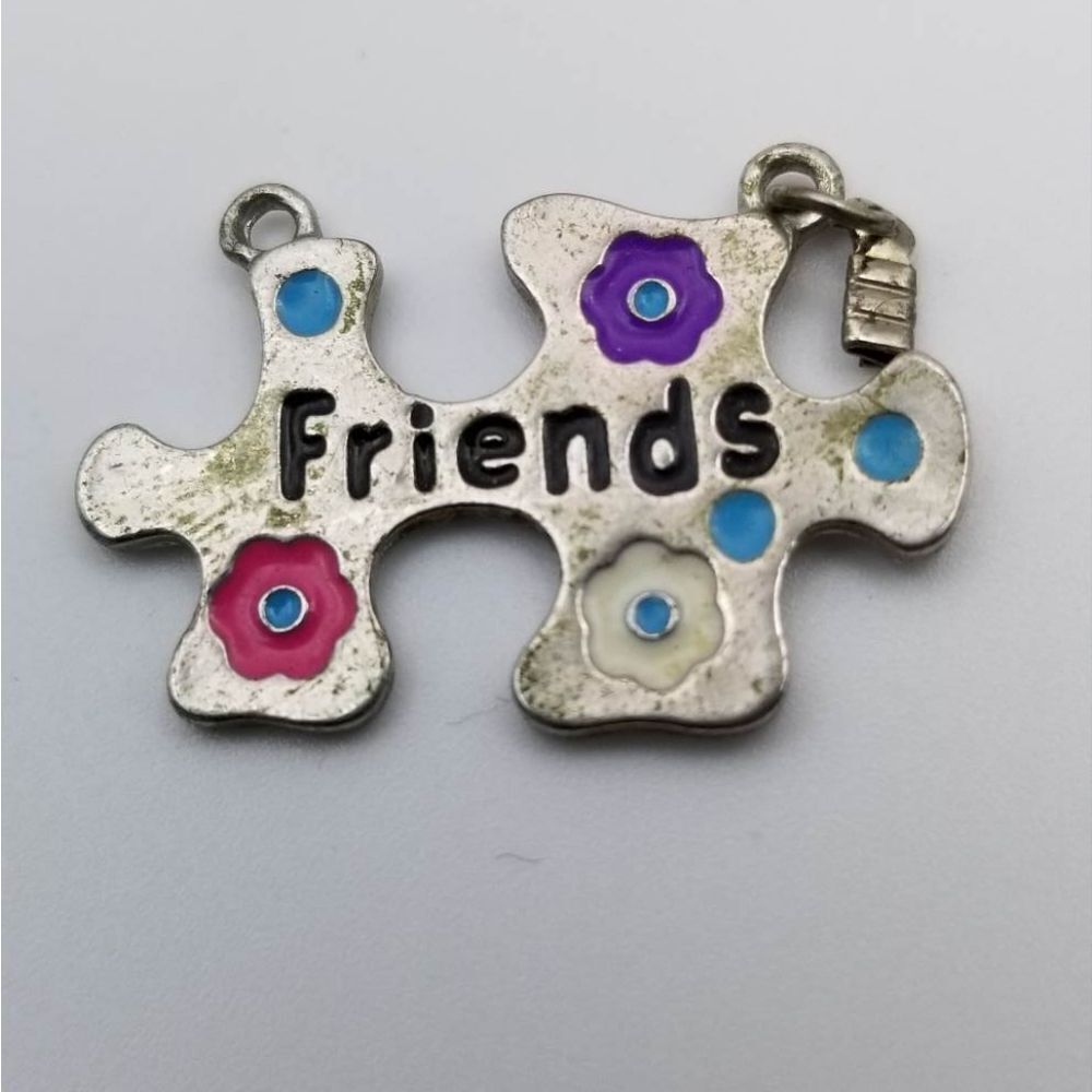 Puzzle piece friends forever necklace‎ pendant antique patina
